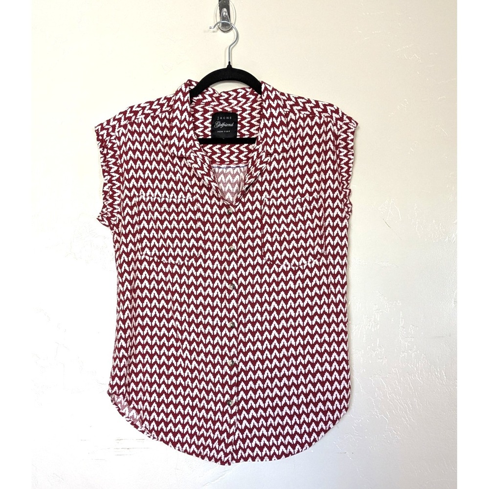 Jachs‎ Girlfriend Women's Short Sleeve Blouse Red White Chevron Design Small